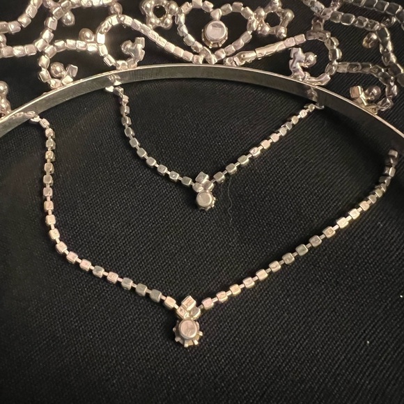 Gorgeous Diamond and Silver Tiara with 2 Teardrop chains main image 8